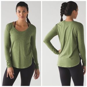 Lululemon Love Tee Scoop Neck Long Sleeve Shirt Relaxed Fit Cotton Top Green Med